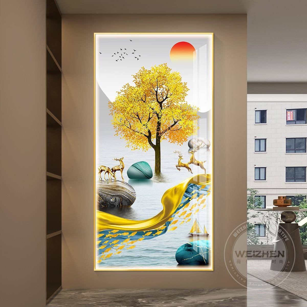 le门d带灯入户进玄关装画竖版简饰约现代挂画壁水画走廊过LNU道山