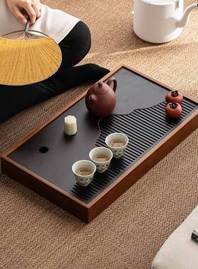 茶盘家用水式小储型新中式竹长干泡盘轻LC201811奢现代简制约方形