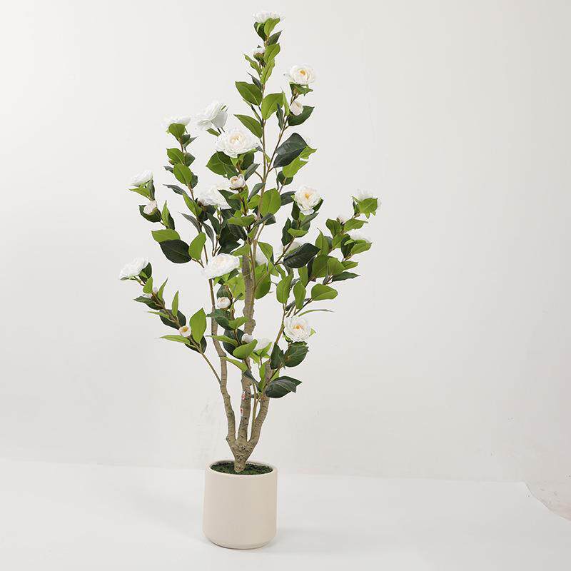 跨境山茶花人造树绿植室内亚型绿植落地摆件马山茶树逊大装款仿拆