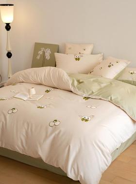 卡通清新10S长绒棉四件套可爱LLA毛巾刺绣纯0棉全棉被套床小上用