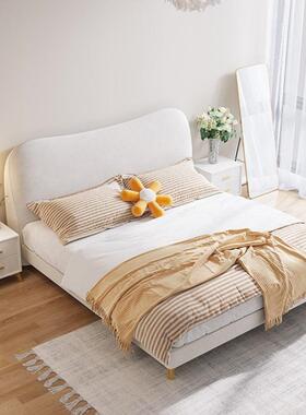 现代约科技布艺VKJ床奶风极简轻奢绒布双家人用主卧高箱储物婚简