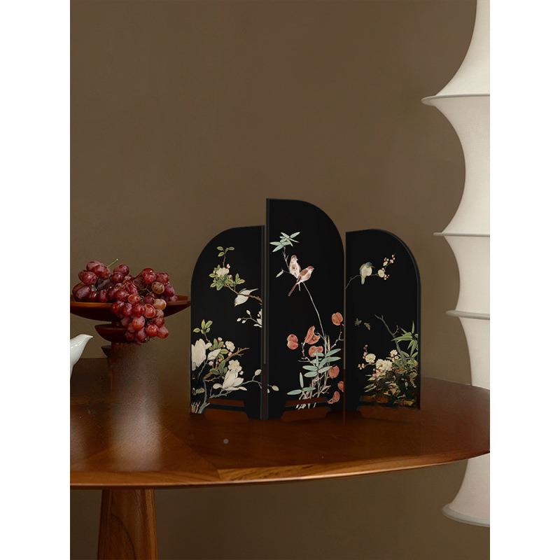 中古风竹小屏风古桌面摆件H2WP2fRA新中墨式茶桌居边柜斗柜家装饰