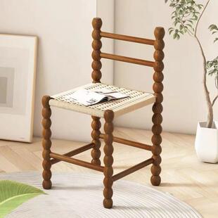 网红实木编绳子凳现代简约家靠背计化妆椅法式 FAE复古用设师洽谈