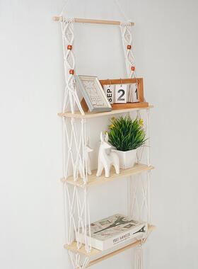 波西米亚YSA编织挂宿三层置物墙架客厅民酒店上装饰绿植盆栽搁毯