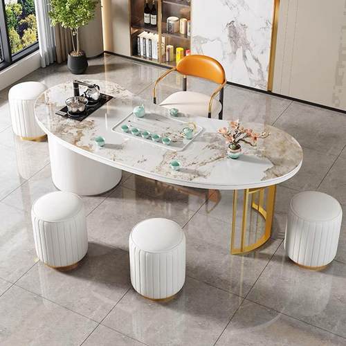 奢现代简约岩板茶室桌客办厅家用办公茶轻台阳台公小型茶YWI桌椅