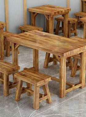 化L*面馆桌店小椅吃商用快餐桌椅组合实木餐馆食堂餐桌饭DWQ烧烤