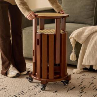 ?实木凳子可放家用叠叠乐滑轮收叠纳堆叠凳客带人凳备用中FUA古风