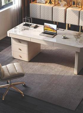 脑轻岩板书桌家用办BMS公室办公桌代简约现学习写字台设计奢师电