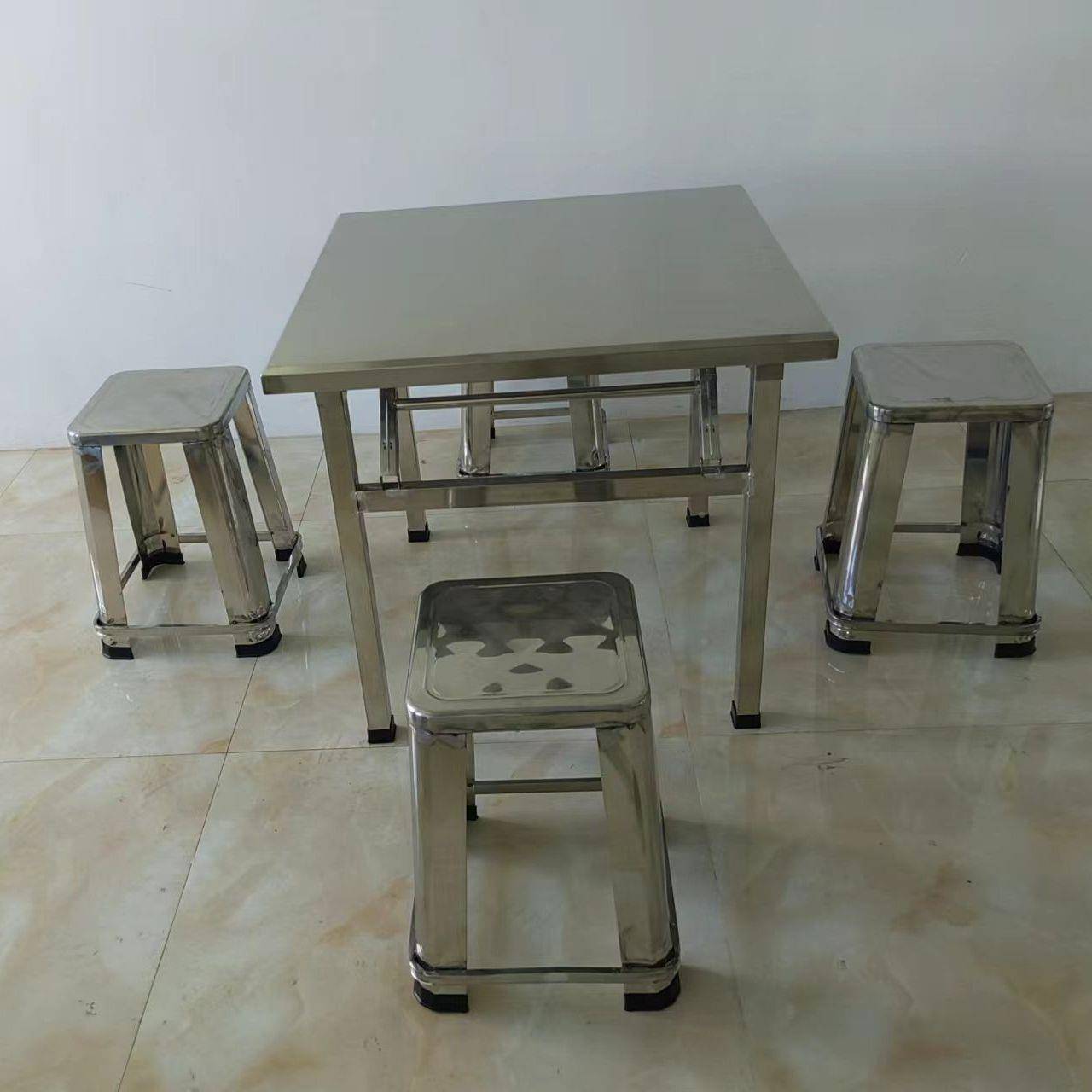 不锈档钢厚折方桌方凳特单层出租屋宵夜摊棋牌JWH室大排快餐桌叠