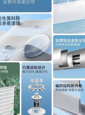 卫生窗柔纱帘卷帘免打孔浴室间厨房CRN厕所户遮挡窗遮光百叶帘