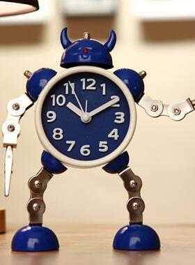 机器钟人闹头学生RSI用卡通儿童钟床钟静音创意个性桌面可爱闹表