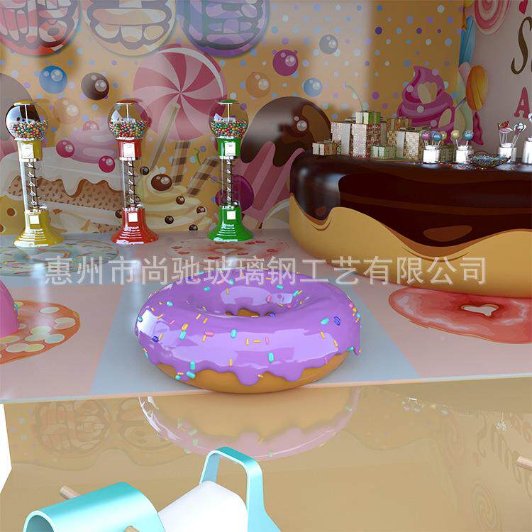 意坐玻璃钢仿真甜甜圈凳商场开创业卡通儿休闲座椅游乐sc场等童候