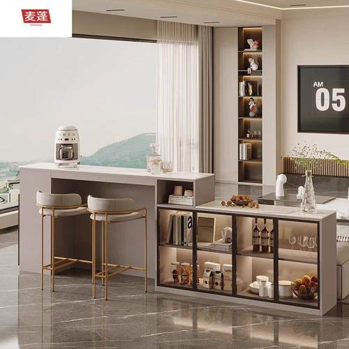 麦蓬岩板家HKX吧实木桌用一体餐边柜厅靠墙酒柜沙发靠客背台柜隔