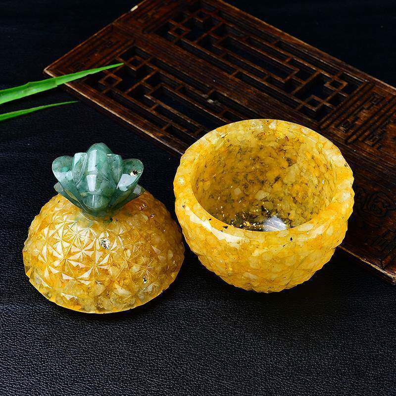 碎天水然黄晶石12摆滴胶菠萝件消磁碗收纳盒家居客厅桌面装饰品摆