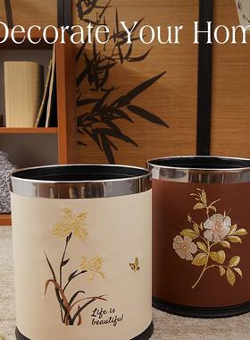 古皮用革刺绣垃圾家客厅轻奢高档卧BZA室高颜值无盖复2025桶新款