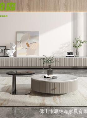 意板式轻奢岩厅茶几电柜组合现代简约视家用70660客大小户型落地