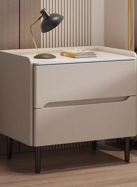 轻3356奢床头柜卧室简约现质代板实木收纳柜室软包50c岩m卧宽皮床