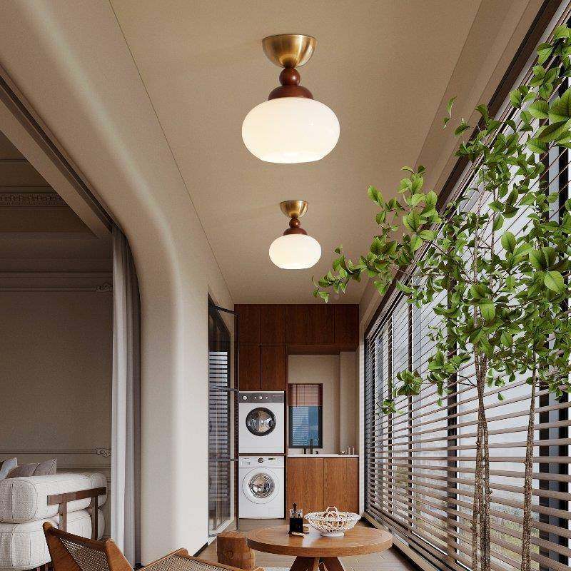 式复古入户玄法关过道吸顶灯全48863铜玻个性温馨帽网璃红衣间阳台灯具