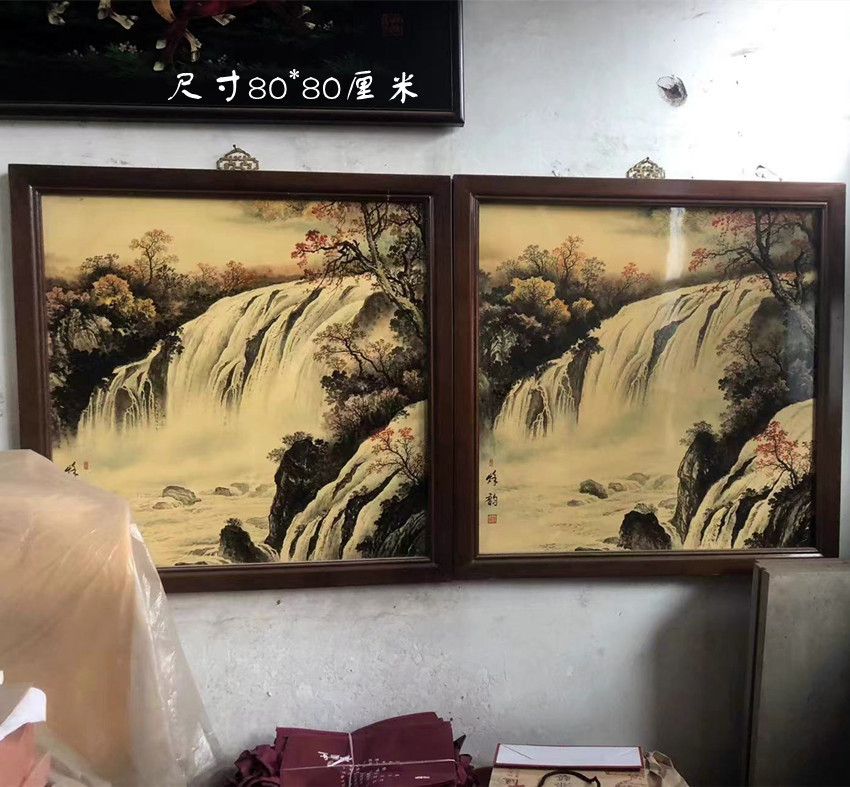 推光漆器工艺墙画四页挂画传统手工漆器贴金彩绘古风漆画装饰挂屏