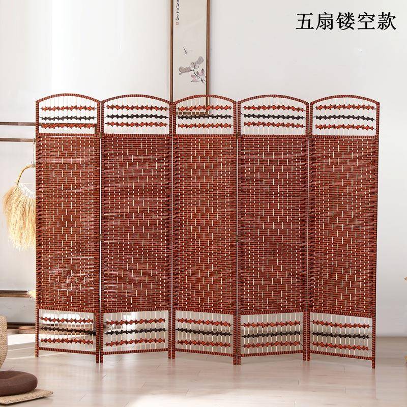 3442草编简屏风隔断现代简家约遮挡用客厅卧室易折叠木移动折屏实折屏