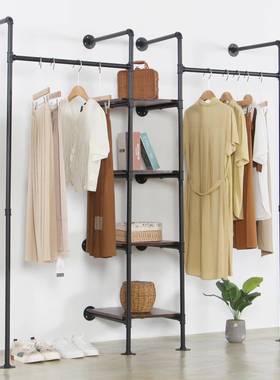 扬昇工艺纳上墙衣架壁架带木板水KMD管收衣架层组合挂黑色陈挂列