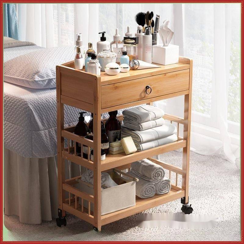 推美院理发推店小车足VXC浴店养生馆实发木工具车柜子车竹