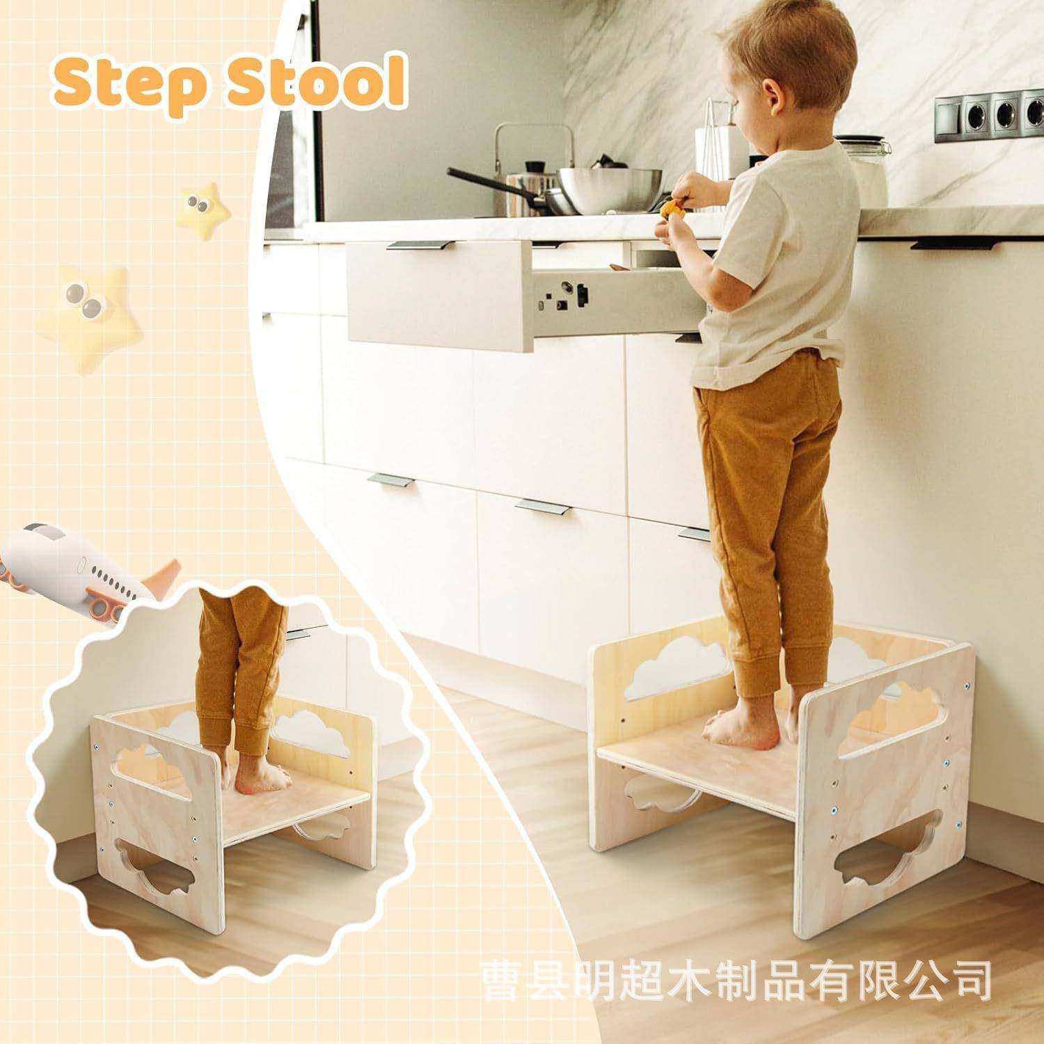 新款实木儿童吃饭桌椅幼断奶桌椅可调节高度桌活动台阶学凳DLU习