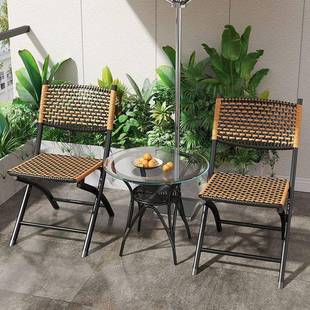 阳台折叠16566靠椅子家用休闲藤椅塑料藤编背椅子单人户外马扎凳