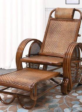 然藤椅躺椅折叠椅老人午休睡椅懒人闲藤编高GNI靠真天背调节逍遥