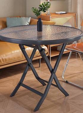 折叠桌桌子网红VOO水纹玻阳台茶租桌出房家用餐桌简易饭圆桌璃小