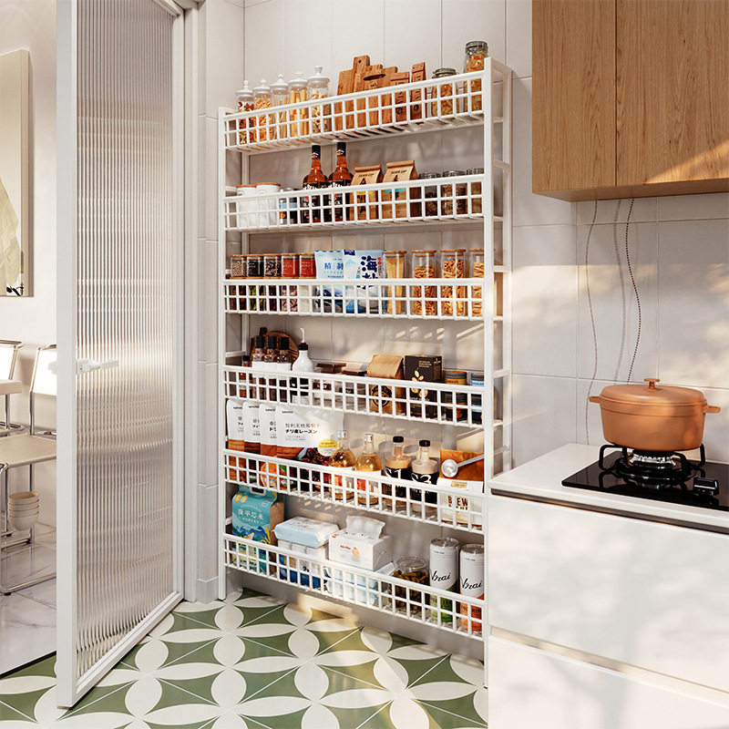 厨房门后置物架免打孔壁挂上墙货架一体多层落地调味料调料收纳架