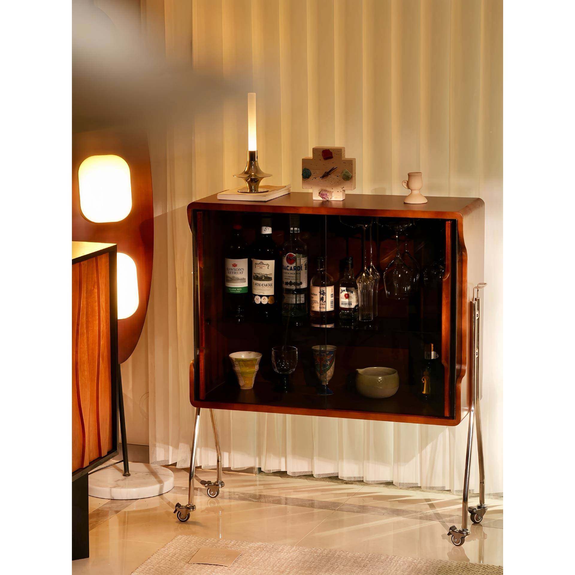 无品牌/中酒覆古风移展动实木玻璃柜客小户型轻奢红酒收纳靠墙示