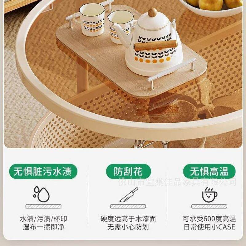 客厅璃奶油风玻茶几客沙椭圆发边几卧室阳台厅可移SUI动小桌子收