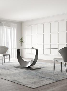 现LZO代简约桌亮面岩板餐轻奢创意大小家户型用计设师月牙形餐台