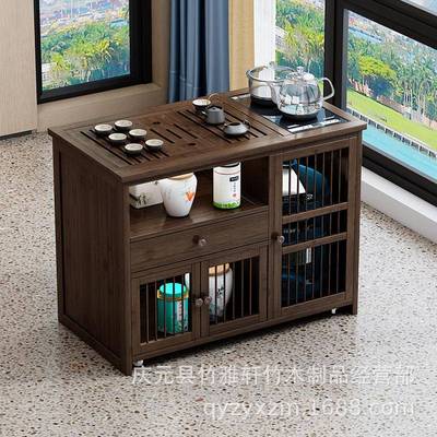 新中用简约茶台客厅家移动小茶台实木茶桌茶柜烧一水壶RCE体式茶