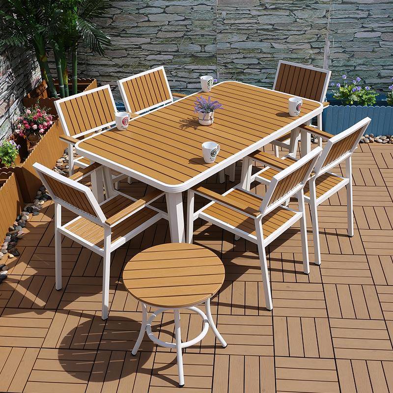 厂家直销户外休闲塑木桌椅组合仿木闲阳庭院JWS台户外组桌椅休合