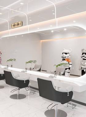 潮款理发店镜镜子台发EEL廊专用染剪发美发店镜子横烫挂多工位大