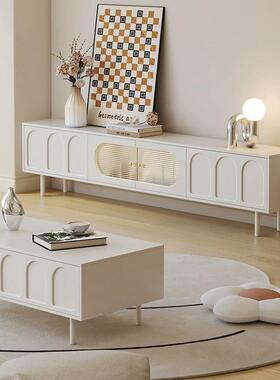 奶风油电视柜茶几组合现代简奶油色-K约226新款客厅小户型家收纳