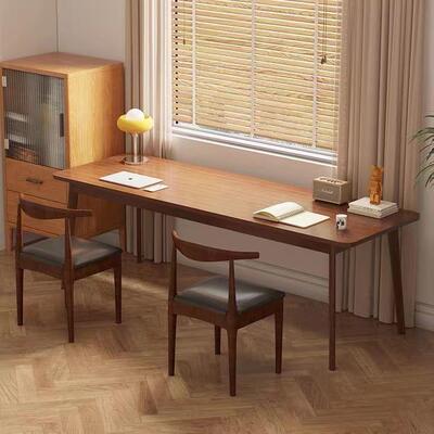 双人靠书桌长条桌实木办腿靠窗AIB墙窄桌子工作台用卧室公桌家电
