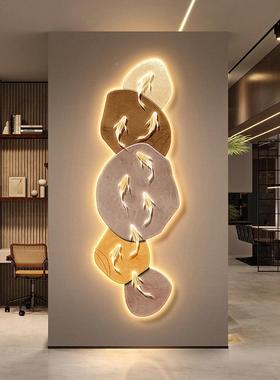 石来运入户玄九鱼发光氛围灯画51289轻奢高档走廊饰挂画寓意关好装转画