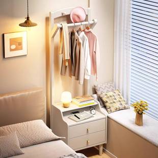 实木落地帽床架头柜一体约现代衣家用收纳67989柜带抽简屉储物柜