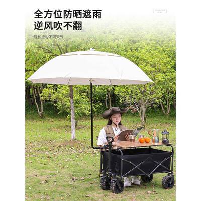 地露营摆儿摊小推车手推户外折叠营DKG野车餐野营童可躺带遮阳伞