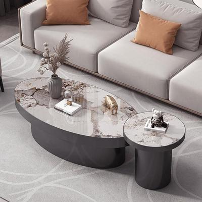 典5417奢意式轻岩板茶几椭圆形现代简约不锈钢经客厅奢石茶台客厅