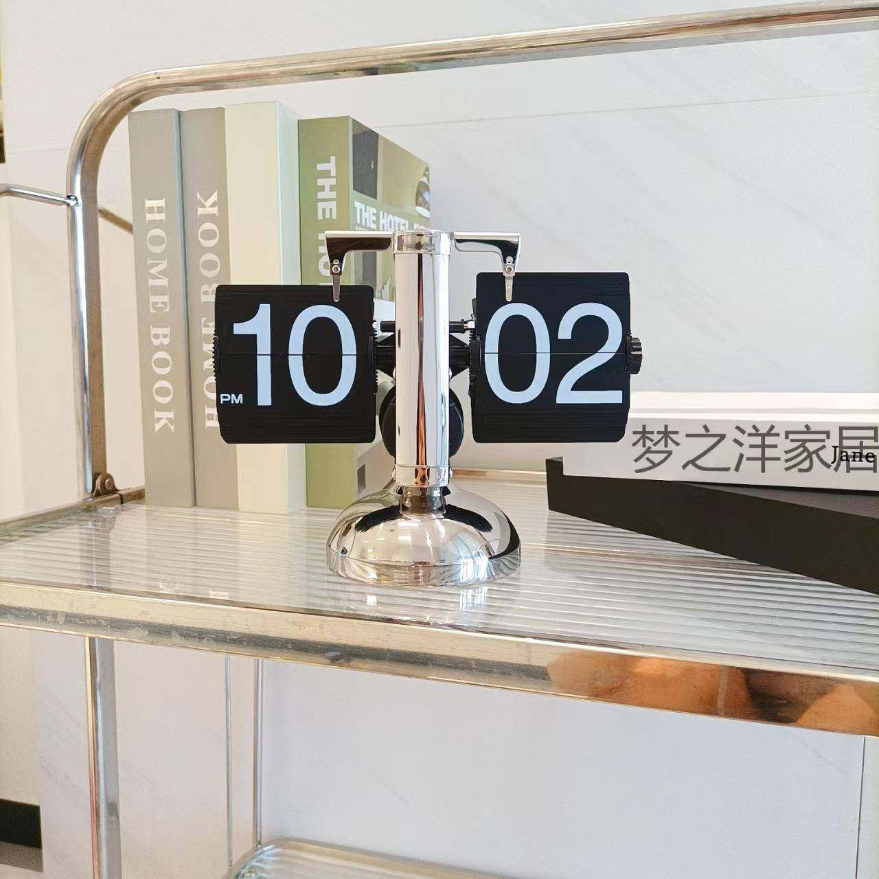 厂家欧式自翻钟复古简座约家居客页厅钟动UFC小天平机械翻页时钟