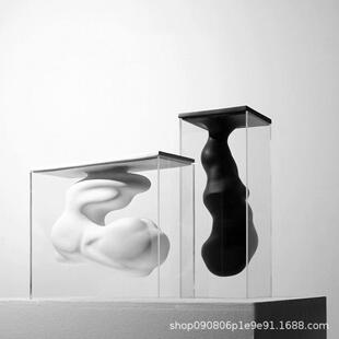 简约现代黑云白色亚克抽象力朵花器摆家居客厅电视件柜桌面装YMU