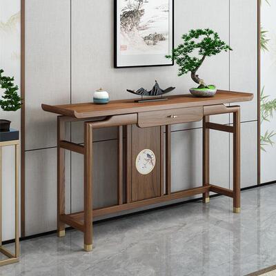 新中式关桌中式实PDK木条几老榆条案入木户门供轻桌玄玄关台奢玄