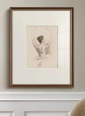 廊法式复古艺术芭舞NDN素描挂画琴房室舞蹈蕾教壁画餐厅走墙面装