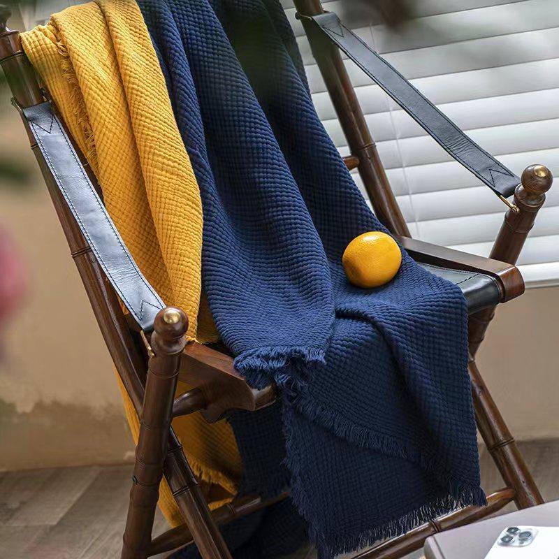 中古浓郁复古风棉素色纱四室层纱午睡毯子沙发盖毯办NDM公布毛全