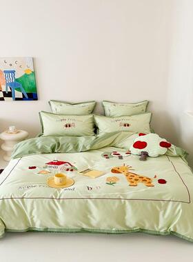 1棉00S全棉HQE长绒卡通小羊绣花四件套学宿舍1.女2m被套床品男生