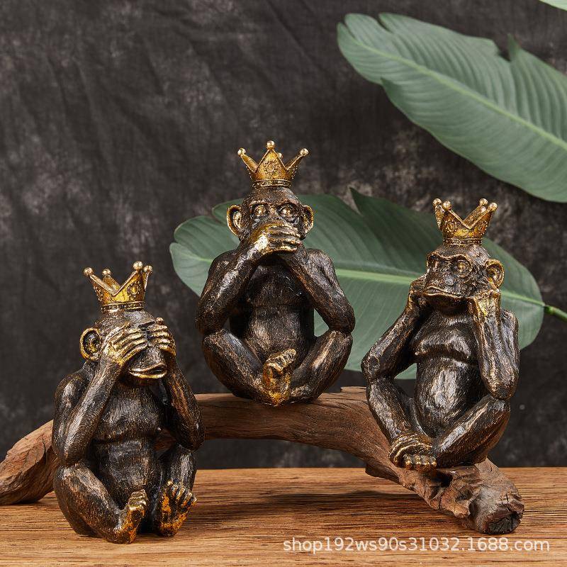 复古美式大猩猩摆件JQO仿动物模型创猴树意脂工桌艺品办公室真面